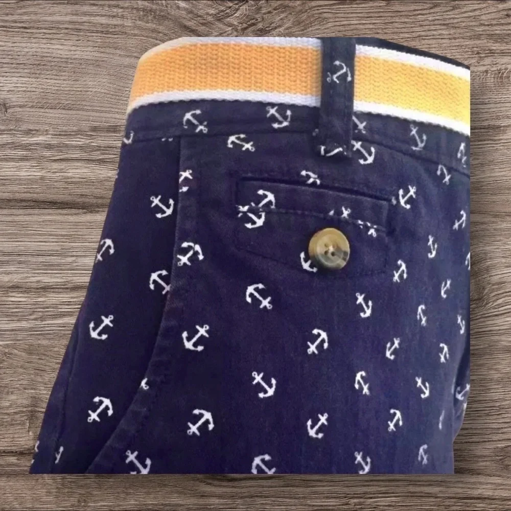Dockers Women’s Navy Blue Anchor Print Shorts w/ Belt – Size 8 Preppy, Nautical